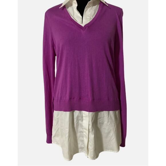 Lauren Ralph Lauren Women’s Layered Cotton V-Neck Collar Sweater Size 1X Purple - Picture 1 of 5